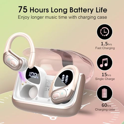 Aptkdoe Wireless Earbuds 75H Bluetooth 5.4 Sport Headphones with Earhooks - color: Rose Gold