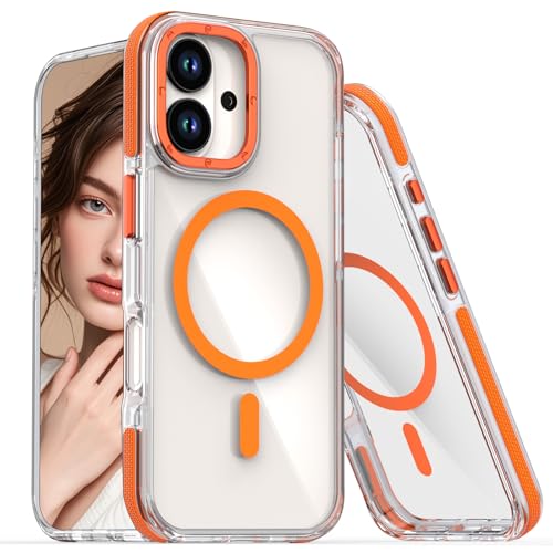 CCSmall for Apple iPhone 17 Case Clear with Magnetic Ring XC Orange | Thin Slim Anti Yellowing Transparent Crystal Cover, TPU Military Grade Shockproof Phone Case for iPhone 17 - color: Orange, size: iPhone 17