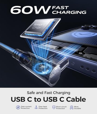 60W USB C to USB C Cable [2Pack 10FT], 90 Degree USB C Fast Charging Cable - color: Purple, size: 10FT, style: USB C to USB C