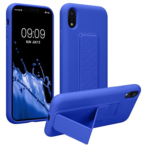 kwmobile Case for Apple iPhone XR Case - Soft TPU Cover with Silicone Coating - with Hand Strap and Stand Function - Shockproof - Baltic Blue - color: Baltic Blue