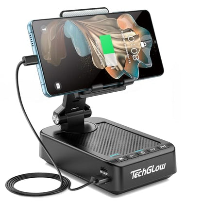 TechGlow Foldable Cellphone Stand with Bluetooth Speaker Charging Function 360° Rotatable Phone Stand Birthday Gifts for Men Women Mother Father Cool Tech Gadgets - color: Black