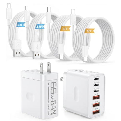 2 Pack 65W Multiport USB C Charging Block,6-Port Charger Station Wall Plug