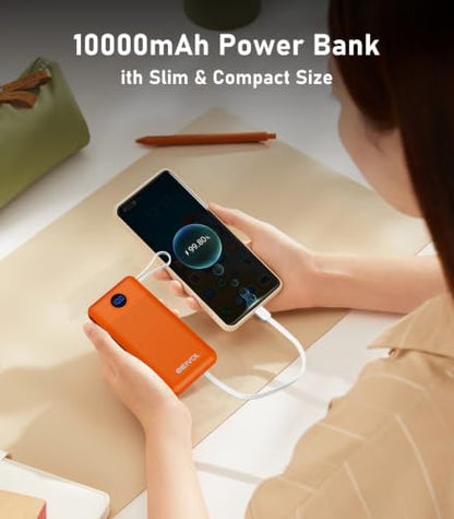Portable Charger Built in 4 Cables, 10000mAh Power Bank, Orange - color: Orange