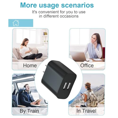 USB Wall Charger,4 Pack Dual Port Plug Adapter,Wall Outlet Charging Block - color: black