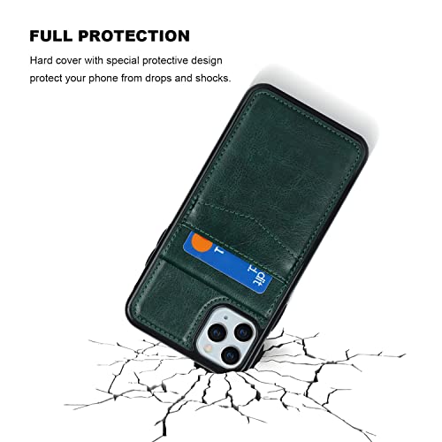 KIHUWEY for iPhone 11 Pro Max Wallet Case Card Holder Kickstand, Green | Credit Card Slots, PU Leather, Magnetic Clasp, Flip Heavy Duty Protection Cover for Men and Women - color: Green