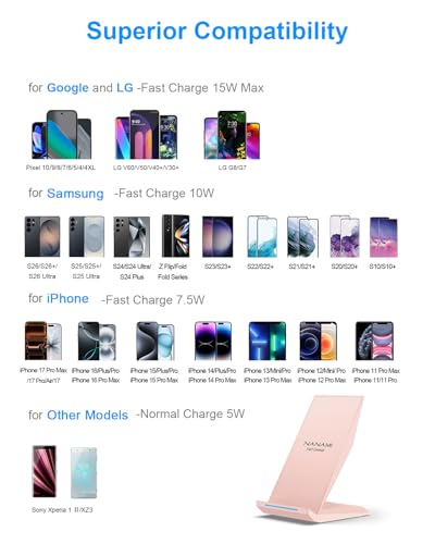 NANAMI Wireless Charger 2 Pack Desktop Fast Wireless Charging Stand - color: White/Pink