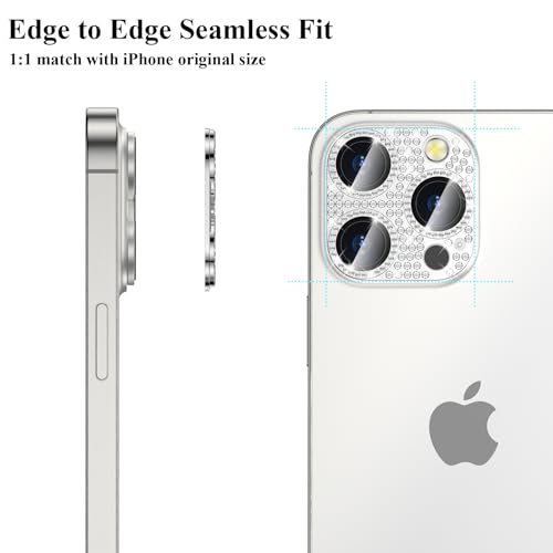 Bling Diamond Camera Lens Protector Cover Compatible for 15 Pro/15 Pro Max Full Coverage Camera Cover Screen Protector[Update] Shatter/Scratch-Resistant Ultra HD/Thin - Silver Diamond