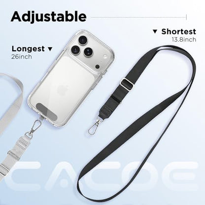 CACOE Phone Lanyard 2 Pack-2× Adjustable Neck Strap,2×Patches,Universal Multifuctional Lanyards Compatible with Most Smartphones(Black+Gray)
