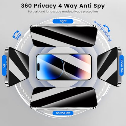 360 Privacy for iPhone 16 Pro Max Screen Protector 2 Pack, [Auto Alignment Dust Free] Full Coverage Easy Install 4 Way Anti Spy Tempered Glass for Apple 16 Pro Max - size: iPhone 16 Pro Max