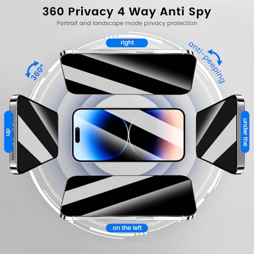 360 Privacy for iPhone 16 Plus / 15 Plus Screen Protector 2 Pack, [Auto Alignment Dust Free] Full Coverage Easy Install 4 Way Anti Spy Tempered Glass for Apple 15 Plus / 16 Plus - size: iPhone 16 Plus / iPhone 15 Plus