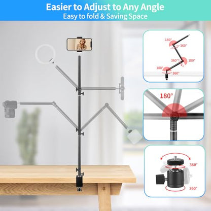 Heavy Duty Overhead Camera Desk Mount Stand 14.5"-41" with 1/4" Screw, 3-Section 360°Rotatable Detachable Articulating Boom Arm with Enlarged Handle C Clamp, Tabletop Light Stand for Streaming Vlog - color: MS05
