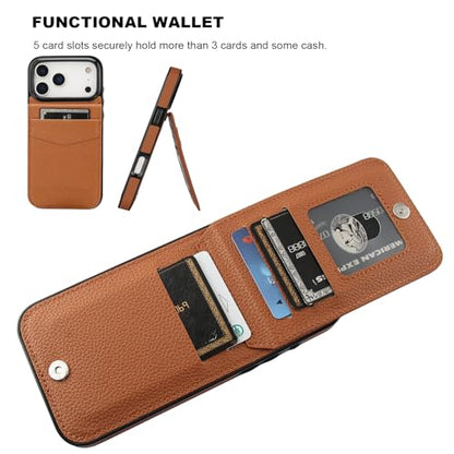 KIHUWEY for iPhone 17 Pro Max Wallet Case Card Holder, Lichee Light Brown | Credit Card Slots, PU Leather, Kickstand, Flip Heavy Duty Protection Cover for Men and Women - color: Lichee Light Brown