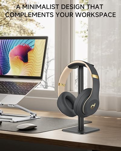 Headset Stand - Headphone Holder for desk with Aluminum Hanger Compatible with All Over-Ear On-Ear Computer Xbox One PS5 PS4 PC Game Telephone Headsets (Black) - color: Black