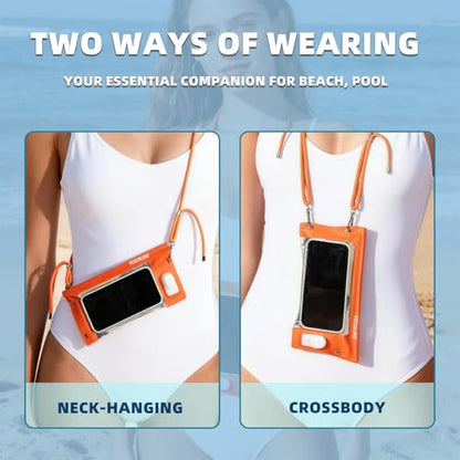 Vacuum Waterproof Phone Pouch - IPX8 Professional Cell Phone Dry Bag with Lanyard, Essential for Beach & Cruise, Universal Waterproof Case Fits All Smartphones up to 7.7" (1, Orange) - color: Orange
