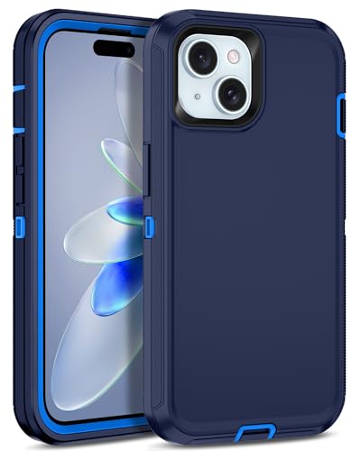 for iPhone 15 Case Heavy Duty Protective Shockproof Dropproof 3-Layer Full Body Protection [Without Screen Protector] Tough Rugged Cover for Apple iPhone 15 6.1 inch 2023,Navy Blue - color: Navy Blue