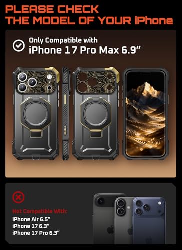 SUPCASE for iPhone 17 Pro Max Case with Built-in Kickstand, K2Night | Camera Control Cover, Compatible with MagSafe, Anti-Slip Grip, Military-Grade Protection, Rugged Magnetic Phone Case, UB Grip - color: K2Night, size: iPhone 17 Pro Max