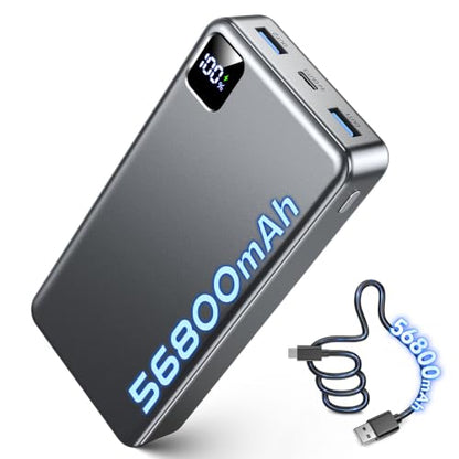 Portable Charger 56800mAh, 22.5W Fast Charging Power Bank with LED Display - color: Gray