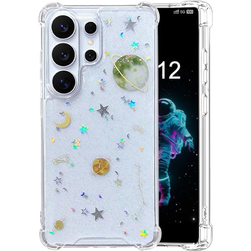 【Space Theme】 for Samsung Galaxy S26 Ultra Case Cute Glitter Clear Case for Galaxy S26 Ultra with Earth Moon Stars Planet Space Theme Bling Sparkly Women Girly Man Protective Phone Cover - color: Planet, size: for Galaxy S26 Ultra