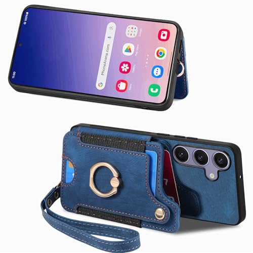for Samsung Galaxy S25 FE Case Wallet with Card Slots Blue | PU Leather Flip Folio Cover,RFID Blocking Ring Holder,Kickstand,Wrist Strap,Shockproof,Magnetic Protective,Women Men Girls - color: Blue, size: Galaxy S25 FE 6.7 Inch