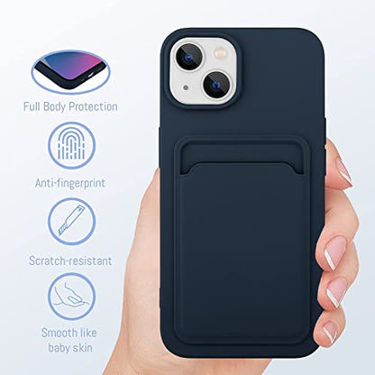 MZELQ Compatible with iPhone 14 Case Card Holder -Blue | Wallet Cover,Camera Protection + Screen Protector Soft Card Slot Phone Case - color: Blue, size: iPhone 14