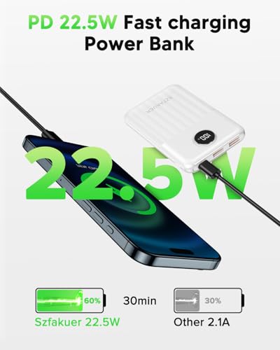 Portable Charger,Ultra Slim 10000mAh 22.5W Power Bank,USB C in/Output Fast Charging Mini Battery Pack Compatible with iPhone 17 16 15 14 Samsung S23 S22 S21 Google iPad etc (White) - color: White