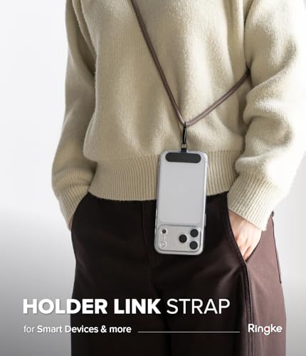 Ringke Holder Link Black, Adjustable Crossbody Strap with Cell Phone Tether Tab, Universal Multifunctional Lanyard Patch - color: Mocha Mousse