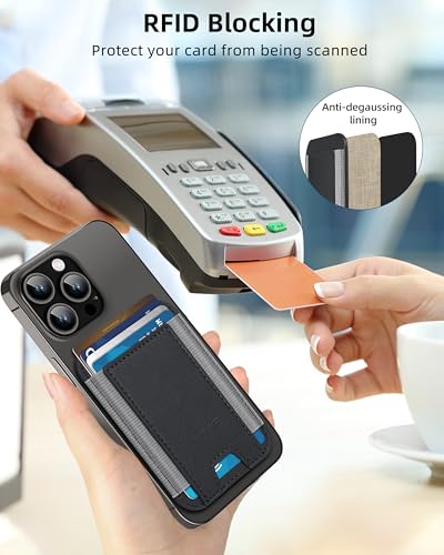 HiWe for MagSafe Wallet, 7 Cards Holder for Phone Case, RFID Blocking - color: Black Wallet - Grey Band