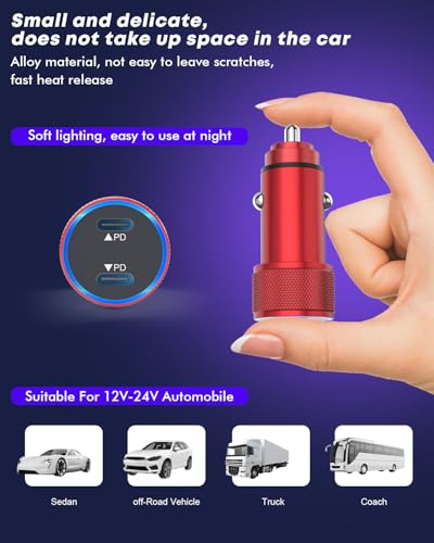 Fast Car Charger for iPhone 17,USB C Charging iPhone 2Pack Dual USB C Port - color: Red 3FT