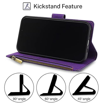 Antsturdy for iPhone 13 Pro Phone Wallet Case Women,(Purple) | RFID Blocking,with Credit Card Holder Slots,PU Leather Purse,Zipper Pocket,Wrist Strap Kickstand,Flip Folio Cover for Men - color: Z - Purple