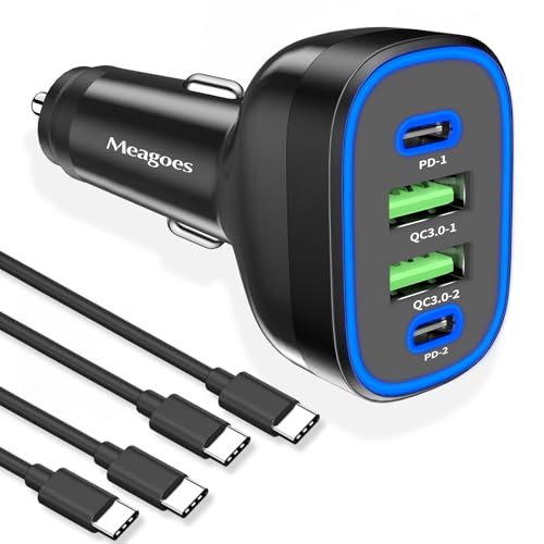 90W 4 Port USB C Super Fast Car Charger for iPhone 18 Pro Max/17/16/Android