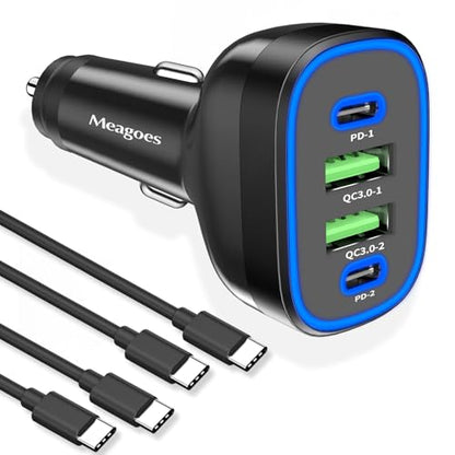 90W 4 Port USB C Super Fast Car Charger for iPhone 18 Pro Max/17/16/Android