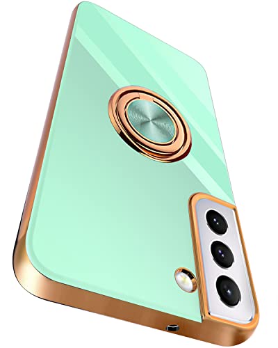 Compatible for Samsung Galaxy S22 Case with Ring Holder Kickstand [with Magnetic] Soft TPU Shockproof Electroplated Protective Phone Case for Galaxy S22 5G Light Green - color: Light Green, size: Galaxy S22