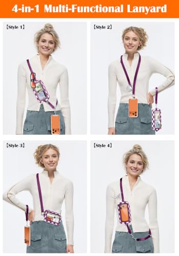 takyu Phone Strap Crossbody with Detachable RFID Wallet - color: Purple White Checkered