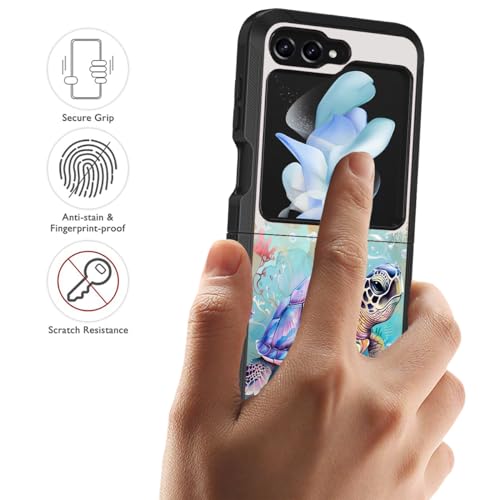for Samsung Galaxy Z Flip 5 Case, Heavy Duty Dual Layer Hybrid Military Grade Shockproof Drop Folding Protective Cover for Samsung Galaxy Z Flip 5 5G 2023, Sea Turtle - color: Sea Turtle