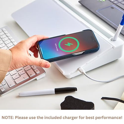 Garood Desktop Whiteboard with Wireless Charger Adapter Included Desk Buddy Charging Desktop Whiteboard Keyboard Glassboard Dry Erase Board Dry Erase Accessories 15.8X7X2 inches - color: White