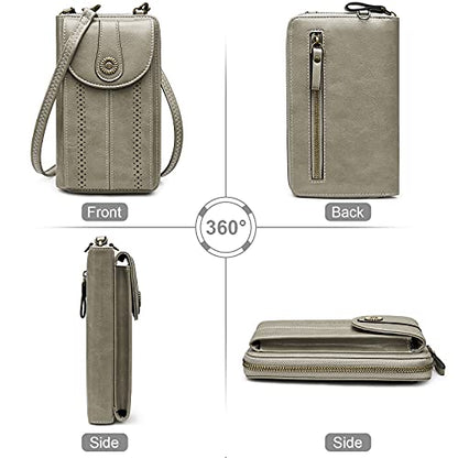 S-ZONE Women RFID Blocking Crossbody Cell Phone Purse PU Leather Wallet | Card Slots, Anti-theft, Multi Pockets, Detachable Adjustable Strap, Small, Travel Eveyday Shopping Outing - color: Grey