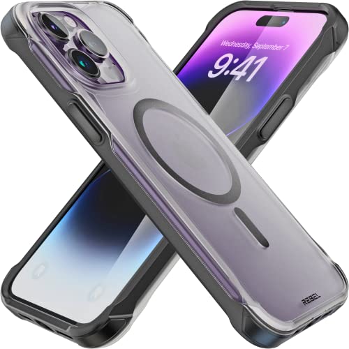 REBEL Clear Case for iPhone 14 Pro Max [Frosted Series Gen-4] Strong MagSafe Compatible, Translucent, Matte Texture, Protective Shockproof Bumpers, Metal Buttons, 6.7 Inch Phone 2023 (Frosted Black) - color: Frosted Black, size: iPhone 14 Pro Max