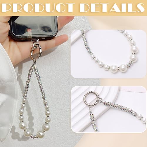 2 Pieces Phone Wrist Strap Pearl Beaded Phone Charm Cell Phone Strap Detachable with Tether Tab, Hands-Free Wristlet Bracelet