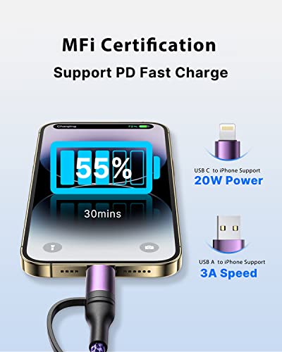 4-in-1 USB C Cable, USBC Lightning Cable USB C to C Charging Cable 60W PD [Fast & Data Sync] 4 in 1 Multi Charger for iPhone 16 15 14 13 12,MacBook Pro 2024 iPad mini 6/Pro,Samsung Galaxy - color: Purple, size: 3FT