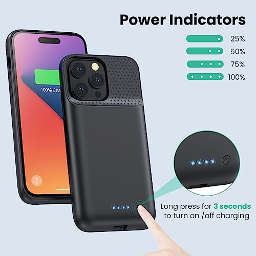Battery Case for iPhone 14 Pro Max,14 Plus and 13 pro Max, Real 8600mAh Rechargeable Smart Extended Charging Case, Ultra-Slim Portable Protective Battery Pack (6.7 inch) Black - color: Black