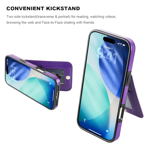 KIHUWEY for iPhone 17 Pro Max Wallet Case Card Holder, Dark Purple | Credit Card Slots, PU Leather, Kickstand, Flip Heavy Duty Protection Cover for Men and Women - color: Dark Purple