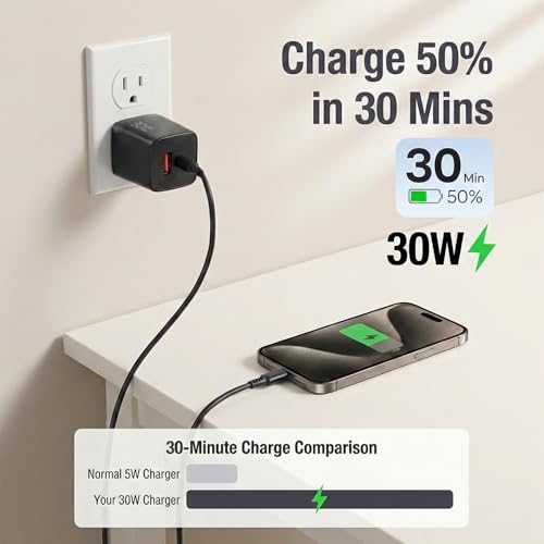 30W USB C Charger Block for iPhone 17 16 15 Pro Max Fast Charging - size: 2 units