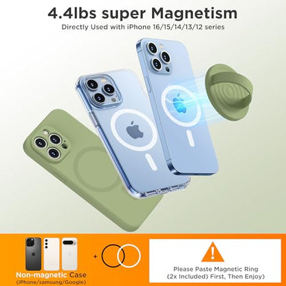 Upgraded Magnetic Phone Grip, Liquid Silicone Soft and Portable, Removable Finger Loop Ring Grip Holder for iPhone, Strong Magnetic Attraction, Compatible with MagSafe Phone Case, Tea Green - color: Tea Green