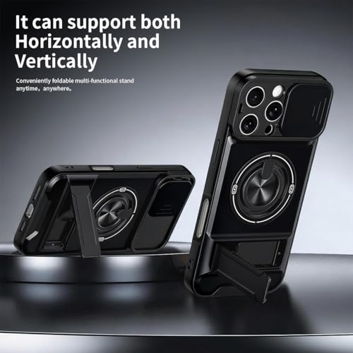 Dssairo for iPhone 16 Pro case with 360°Rotation Magnetic Ring Compatible with MagSafe Slide Camera Cover Foldable Stand Military-Grade Shockproof Protective case (Black, iPhone 16 Pro) - color: Black, size: iPhone 16 Pro