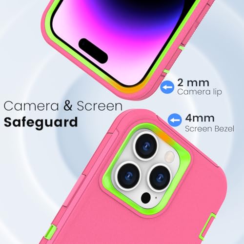 for iPhone 15 Pro Max Case, Dual Layer Shockproof Full Body Cover Military Grade Drop Protection Heavy Duty Protective Phone Case for Apple iPhone 15ProMax 6.7 inch (Rose/Lime) - color: Rose/Lime
