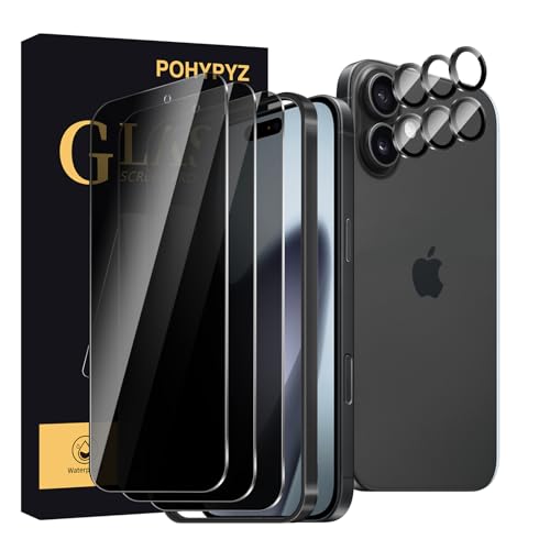 3+3 Pack Privacy Screen Protector for iPhone 17，3 Anti-Spy Tempered Glass Film+3 Camera Lens Protector, Anti-Scratch, 9H Hardness，Compatible phone cases，High definition