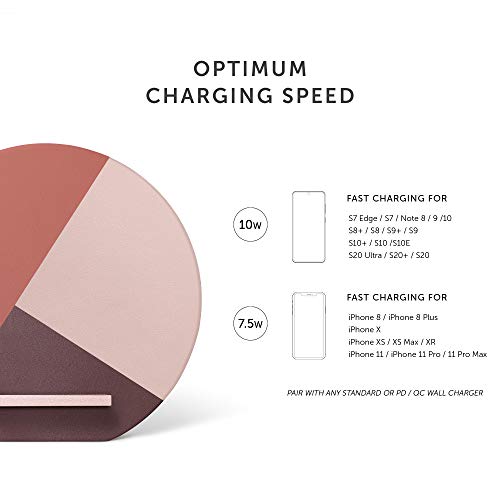 Native Union Dock Marquetry Wireless Charger–Genuine Italian Leather High Speed [Qi Certified] 10W Versatile Fast Wireless Charging Stand with iPhone 11/11Pro/11Pro Max(Rose) - color: Marquetry Rose