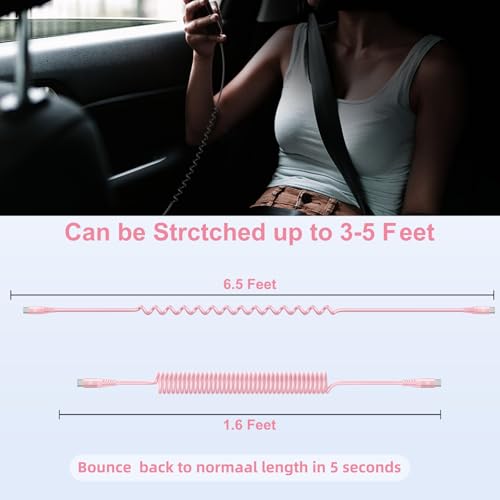 USB C to C Cable 6FT, 2Pack Coiled USB C Fast Charging Cable for CarPlay - color: Pink, size: 6FT
