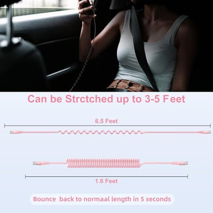 USB C to C Cable 6FT, 2Pack Coiled USB C Fast Charging Cable for CarPlay - color: Pink, size: 6FT