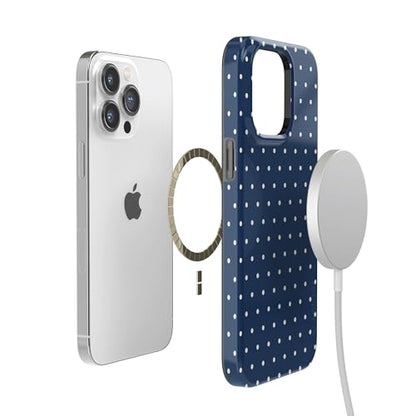 Casely iPhone 14 Pro Case | On the Dot | Navy Polka Dot | Compatible with MagSafe | Classic Ultra Slim Design - color: On the Dot | Navy Polka Dot, size: Iphone 14 Pro